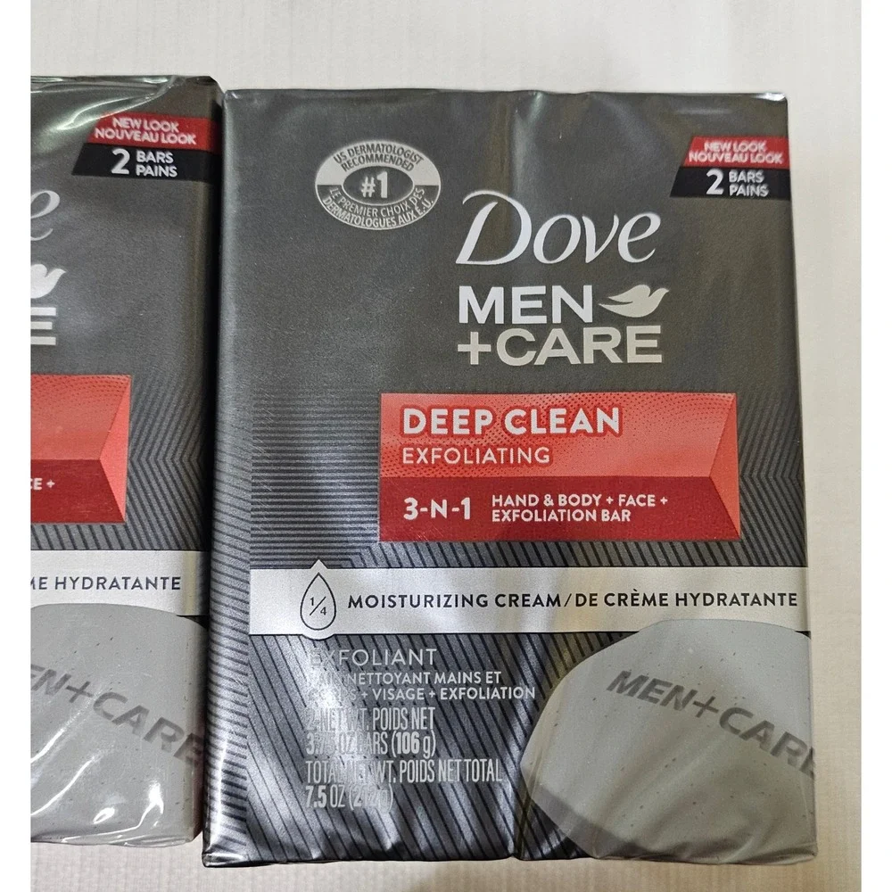 Dove Men Care Deep Clean Exfoliating 3-in-1‎ Bar Soap 2 Pack 7.5 oz Lot of 3